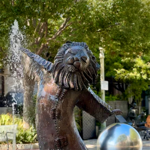 lion fountain in front of the culver hotel